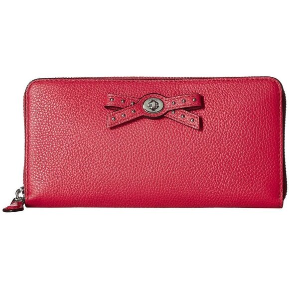 Coach Amaranth Pink Leather Bow Turnlock Tie Zip Around Wallet 53903 NWT - Picture 1 of 5